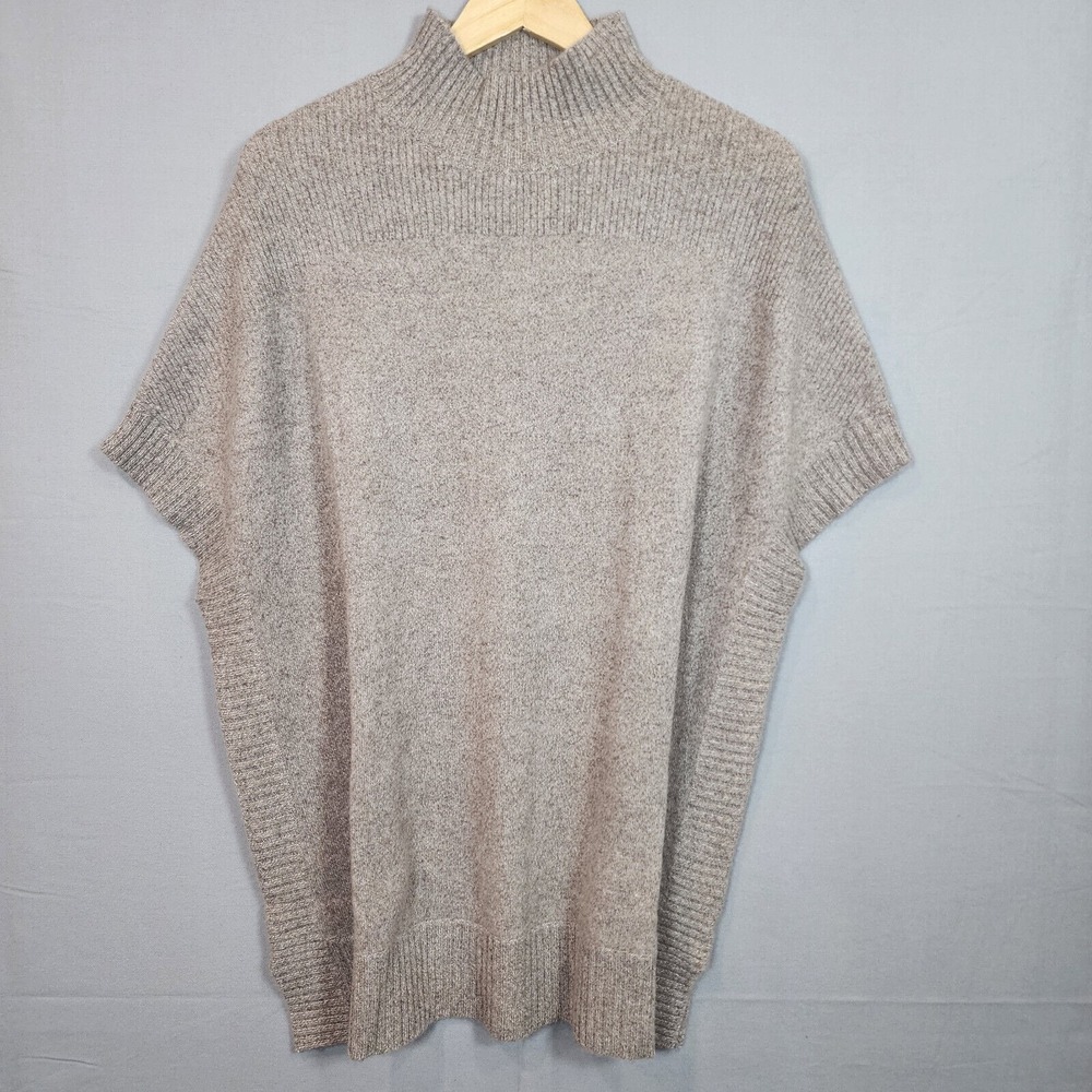 Isaac Mizrahi Live Poncho Sweater Oatmeal 100% Cashmere Mock Neck Womens M/L